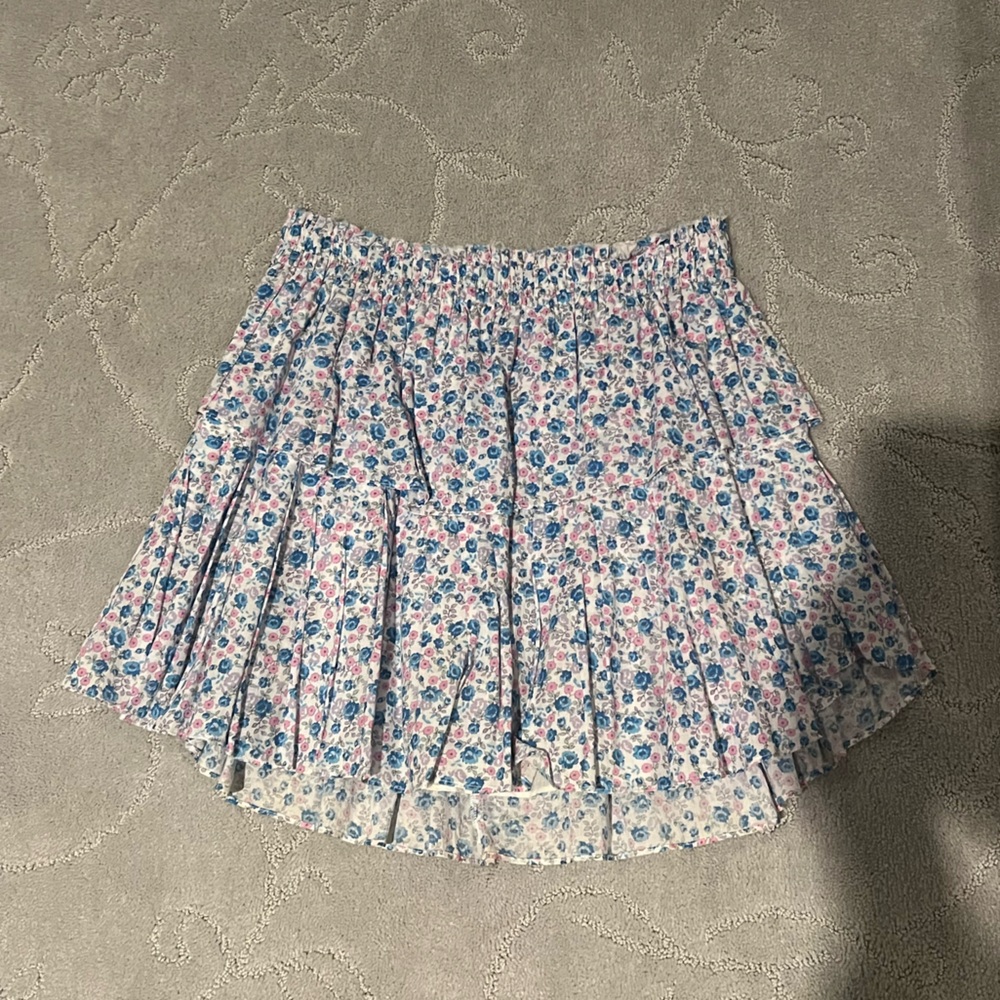 LoveShackFancy Blue and Pink Floral Skirt